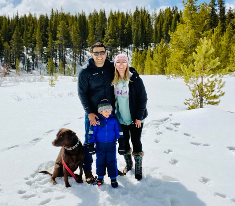 Kendra with her husband, son, and dog